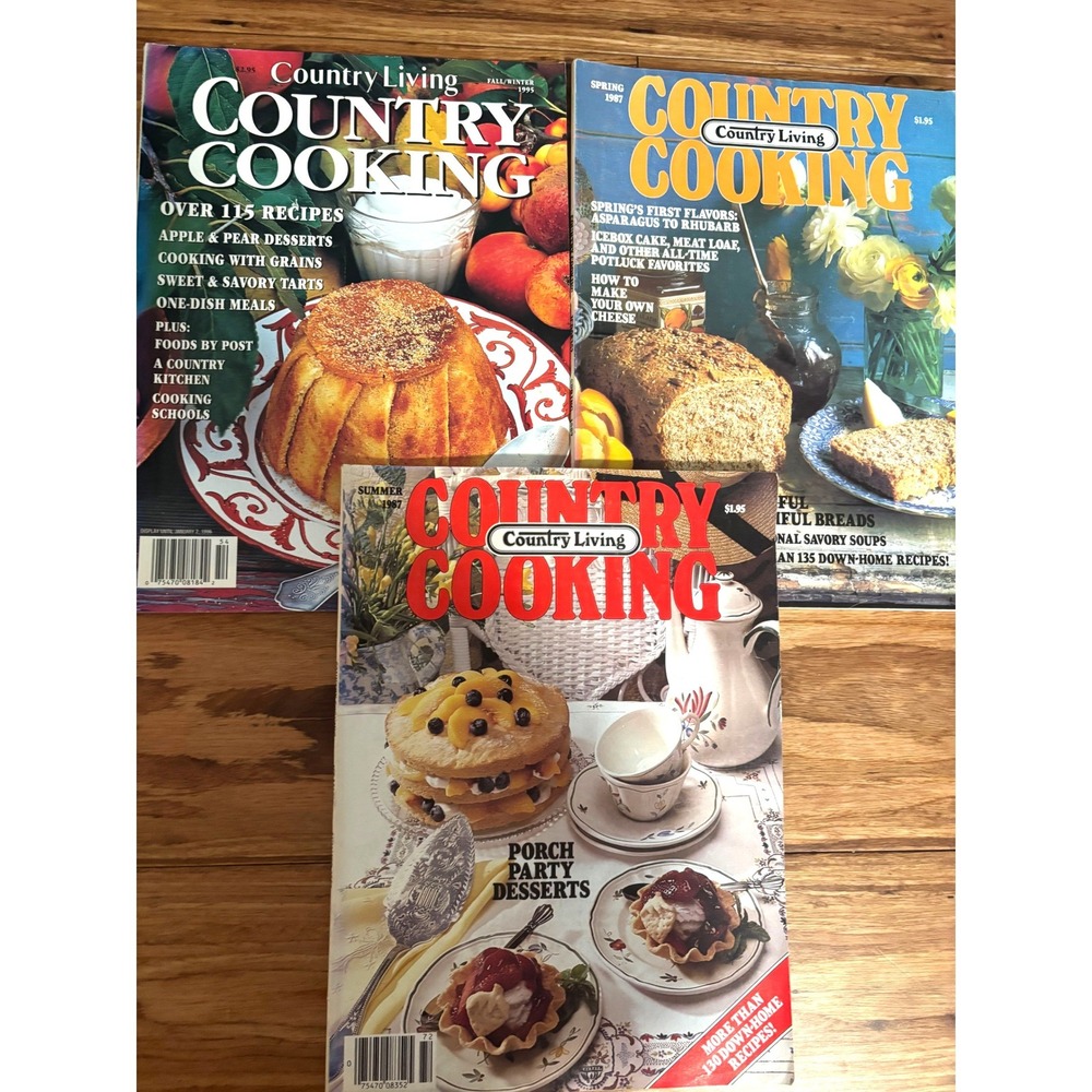 Vintage Country Living Country Cooking Magazine Lot of 3 1987 1995 Recipes‎